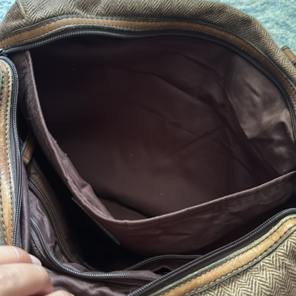 Fossil leather and wool 90s herringbone business attache overnight vintage bag - Picture 6 of 9